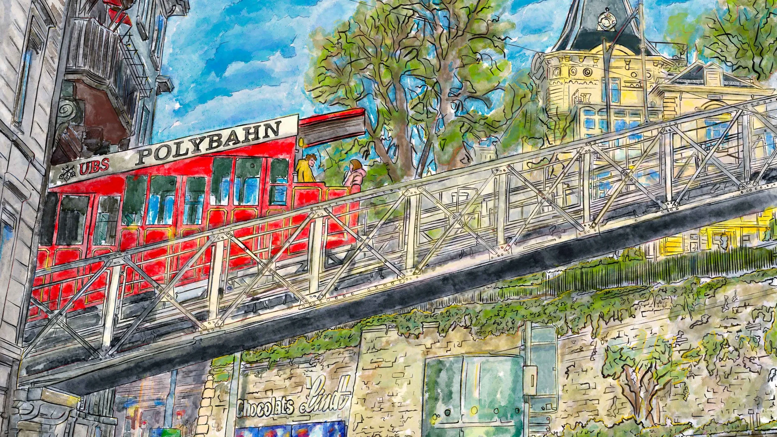 Ipad 11,5 hours painting in 30 seconds. "Funicular Raleway Polybahn near Central Square in Zurich". (Copy)