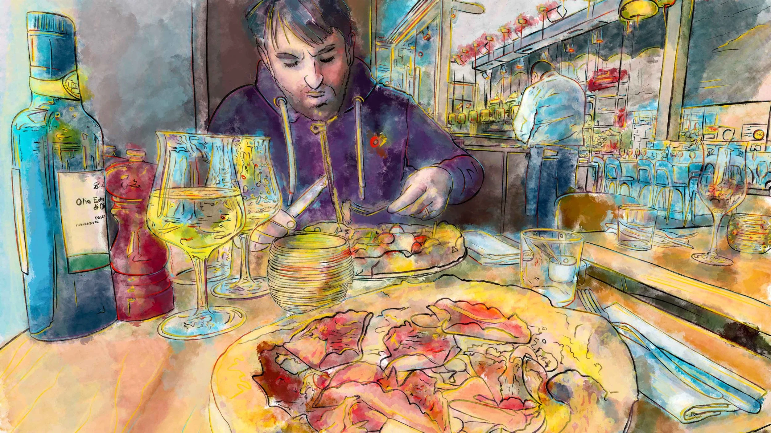 Ipad 11 hours painting in 15 seconds. "Italo-Swiss Restaurant near Europaallee in Zurich". (Copy)