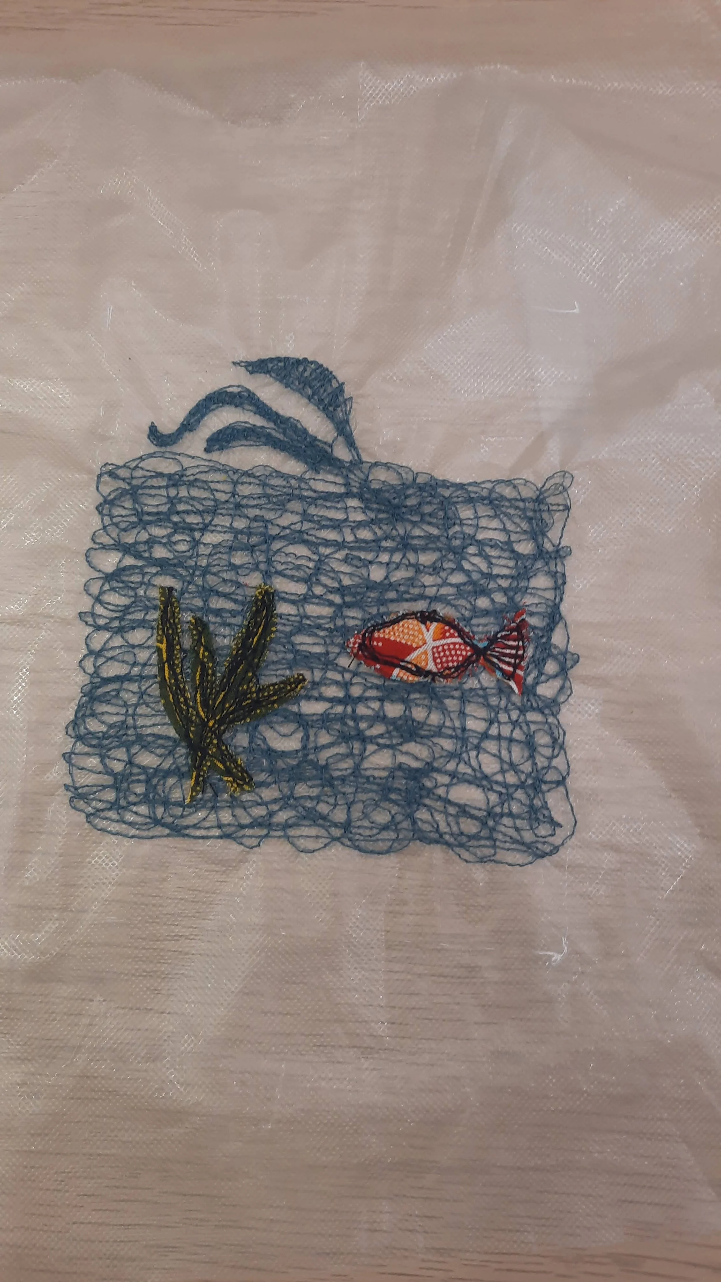 Free motion embroidery using dissolvable fabric  with Agy