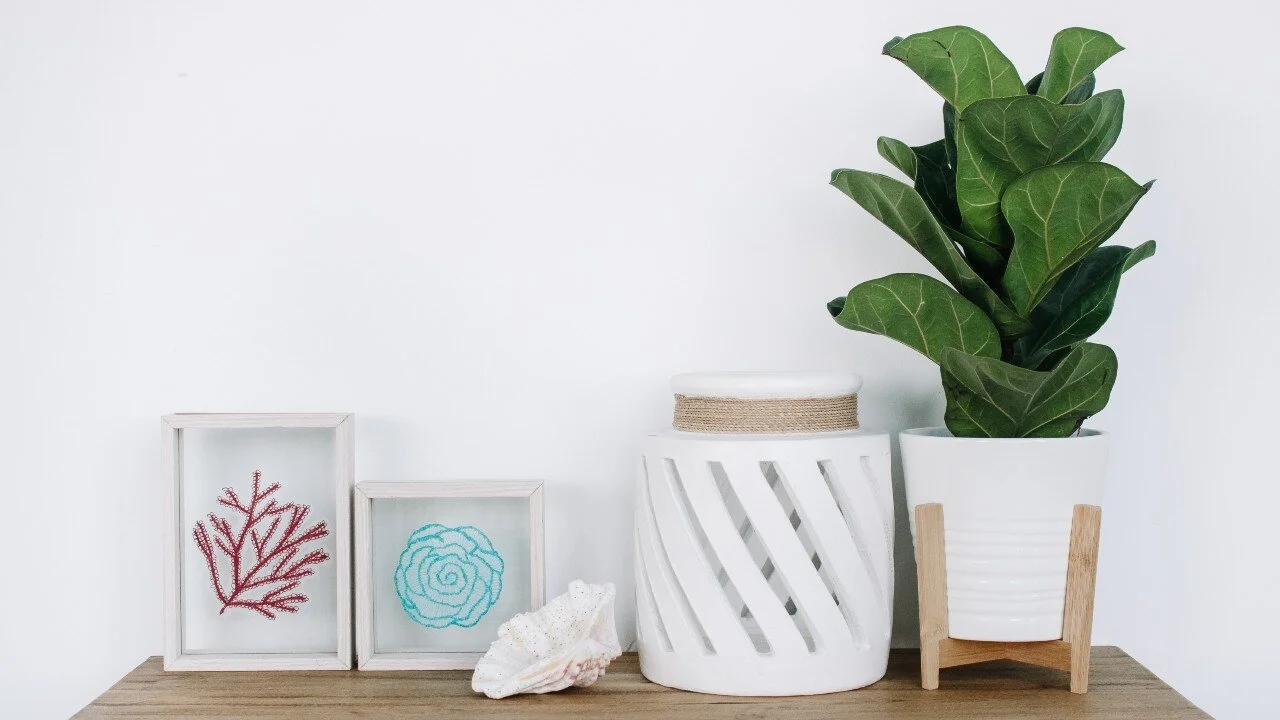 Free motion embroidered coral art work