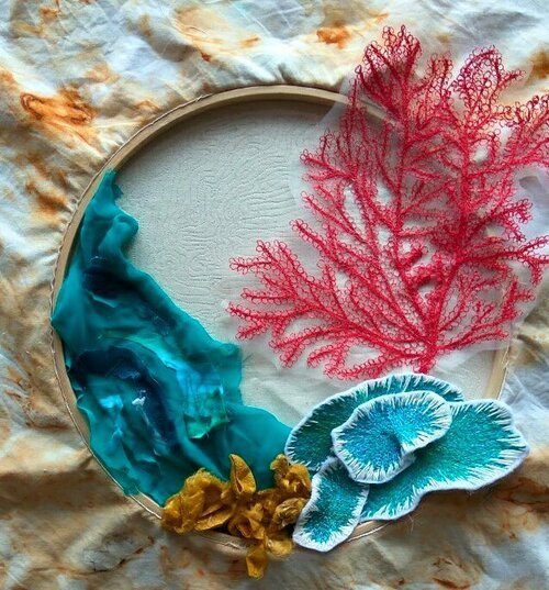 Coral art using free motion embroidery