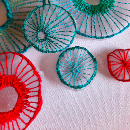 Close up of Free motion embroidered coral sculptures by Agatha Lee 'Agy'