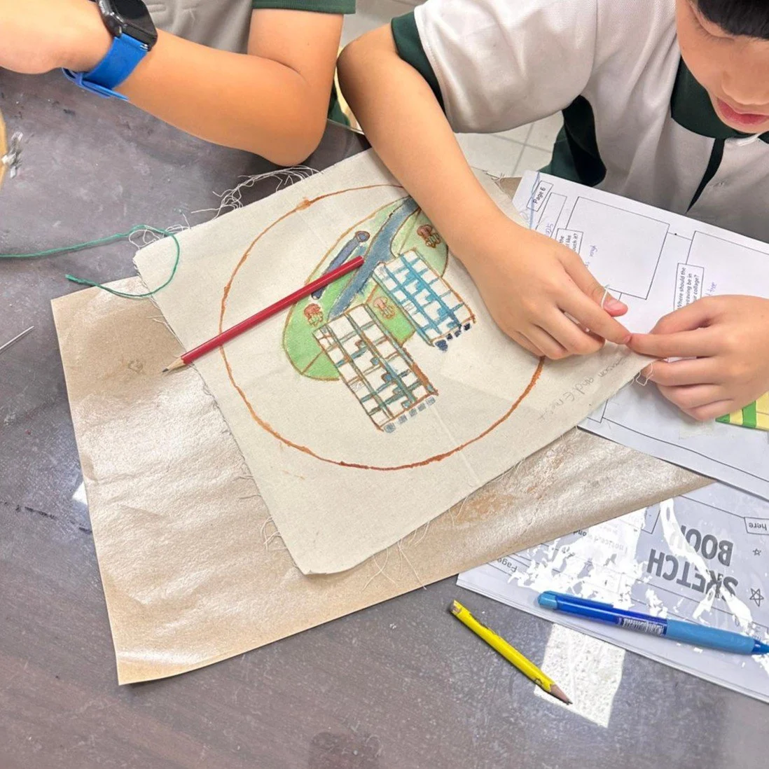 Student embroidery textile art workshop in Singapore