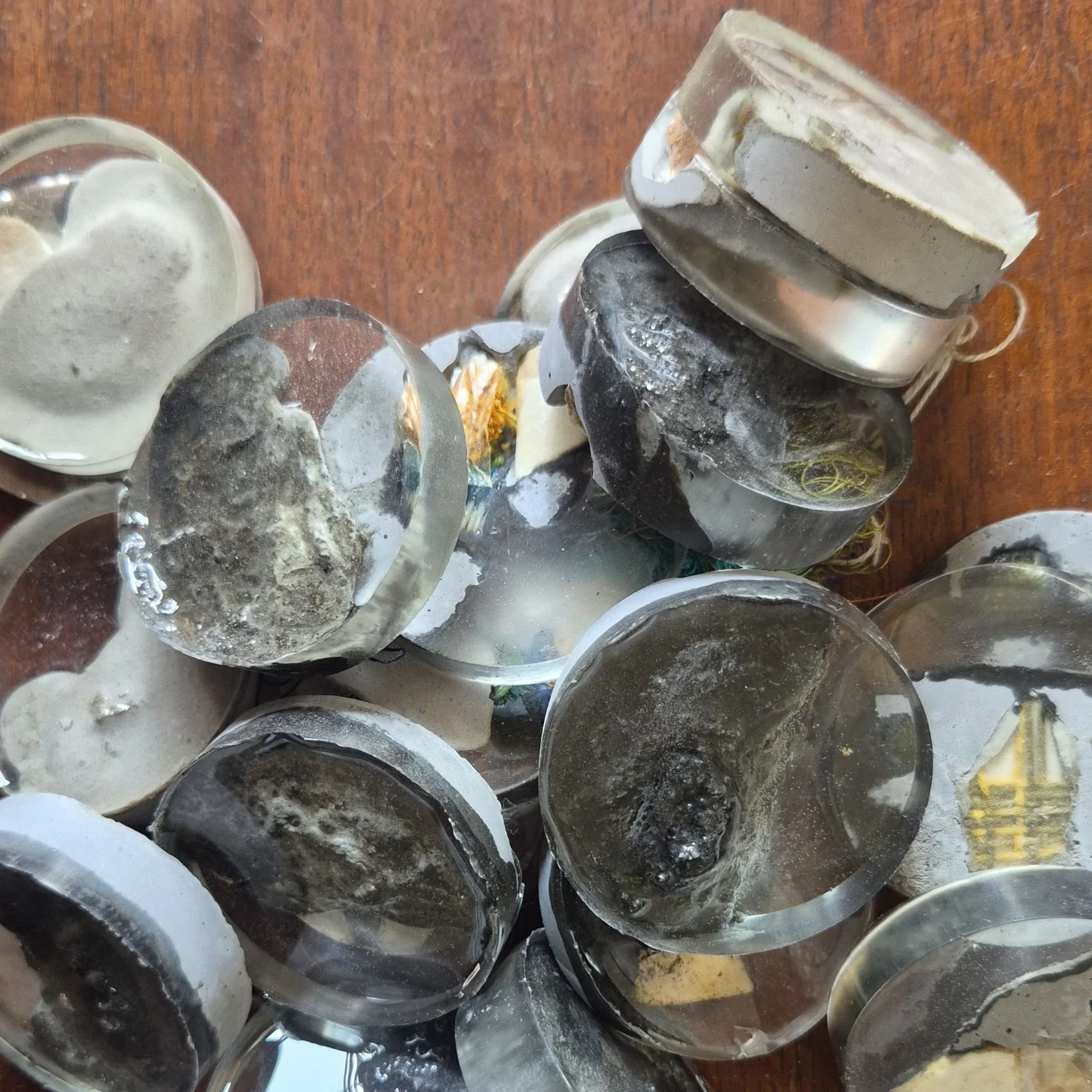 Combining wrapped fragments with concrete and resin