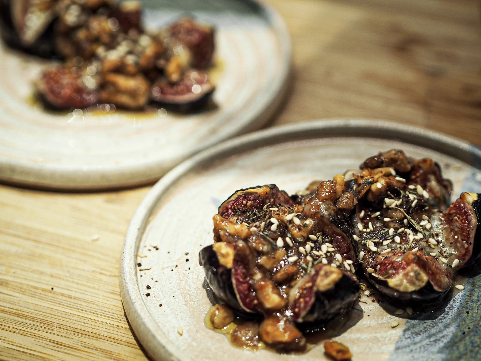 Baked figs with blue cheese, candied walnuts and Zaatar