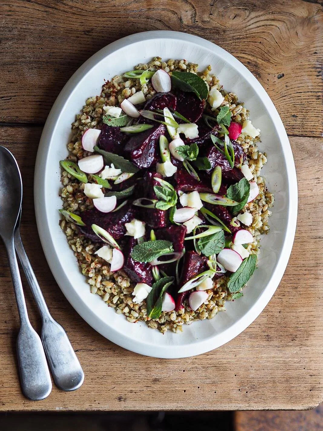 Glazed beets with miso and pomegranate