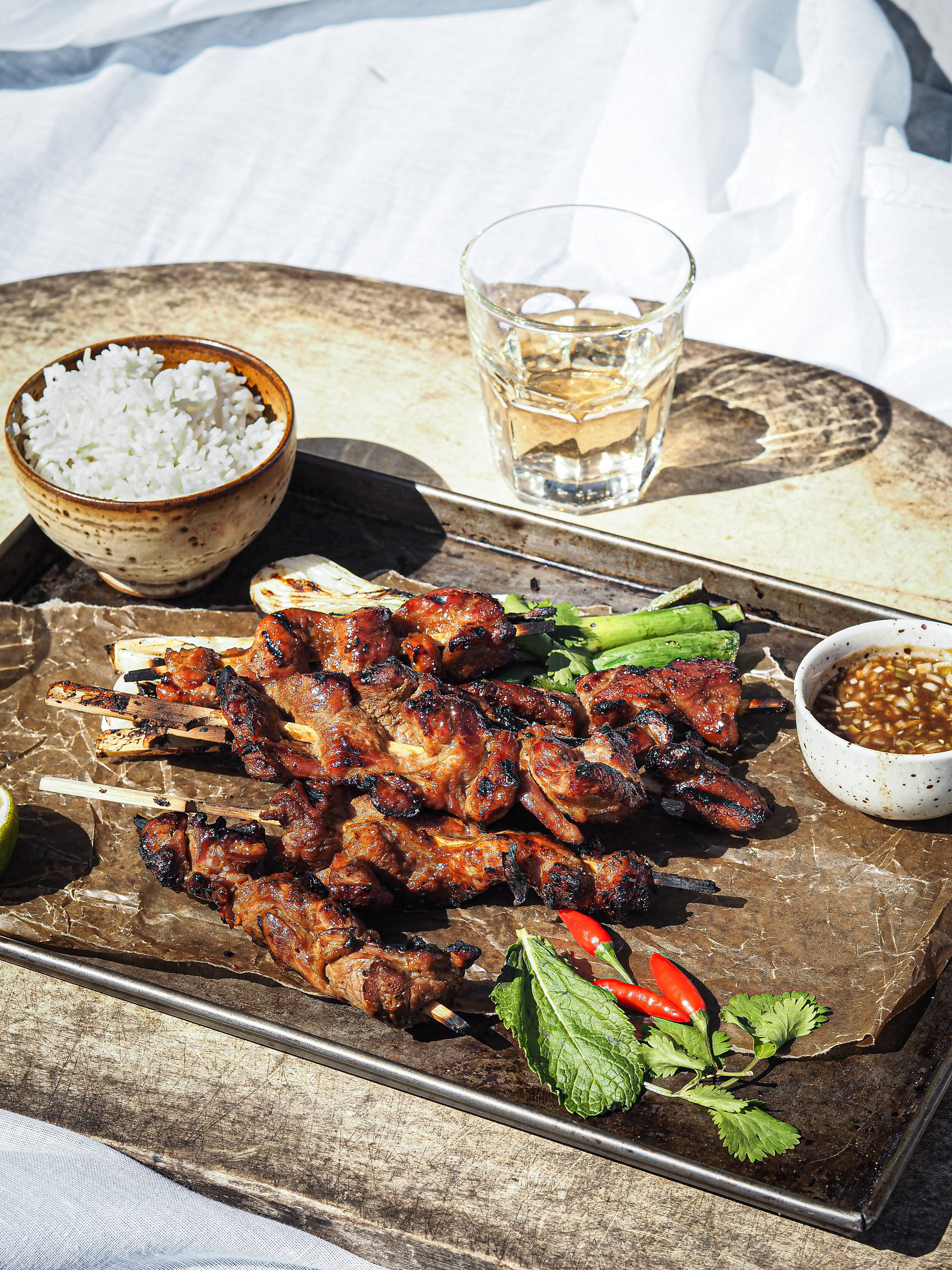 Moo ping skewers with nam jim jaew (ish)
