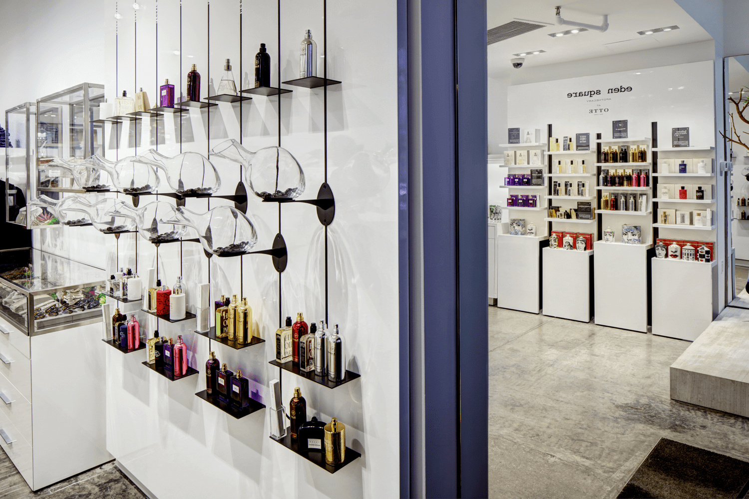  Fragrance Discovery bar and apothecary designed within OTTE fashion boutique.  Designed for a consumer to directly experience the olfactory qualities of featured fragrances.   Project Location:  NYC 
