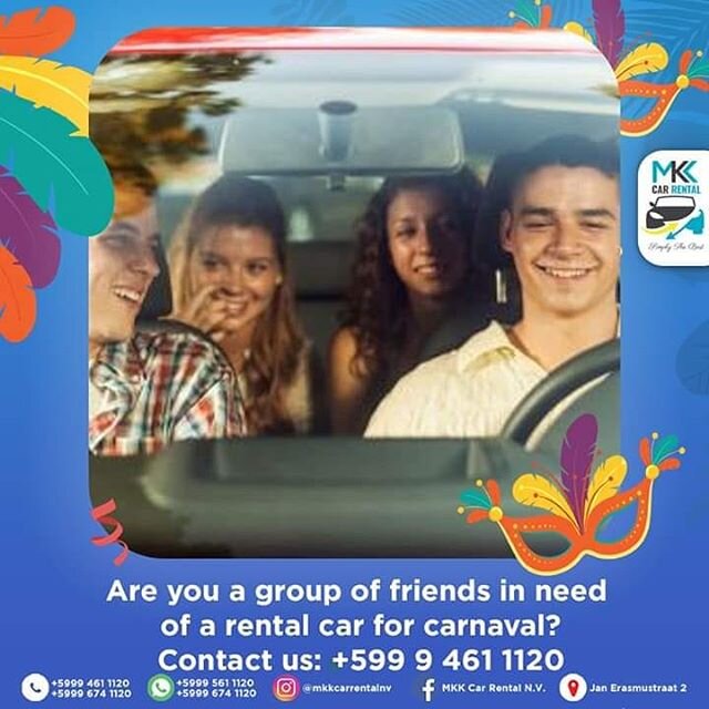 The carnaval season is a time to spend with friends and family so don't miss out on it because you don't have a car👎

Rent one from MKK Car Rental N.V. and spend time with the ones you love❤️🇨🇼
&bull;
&bull;
&bull;
#mkkcarrental #carrental #curaca