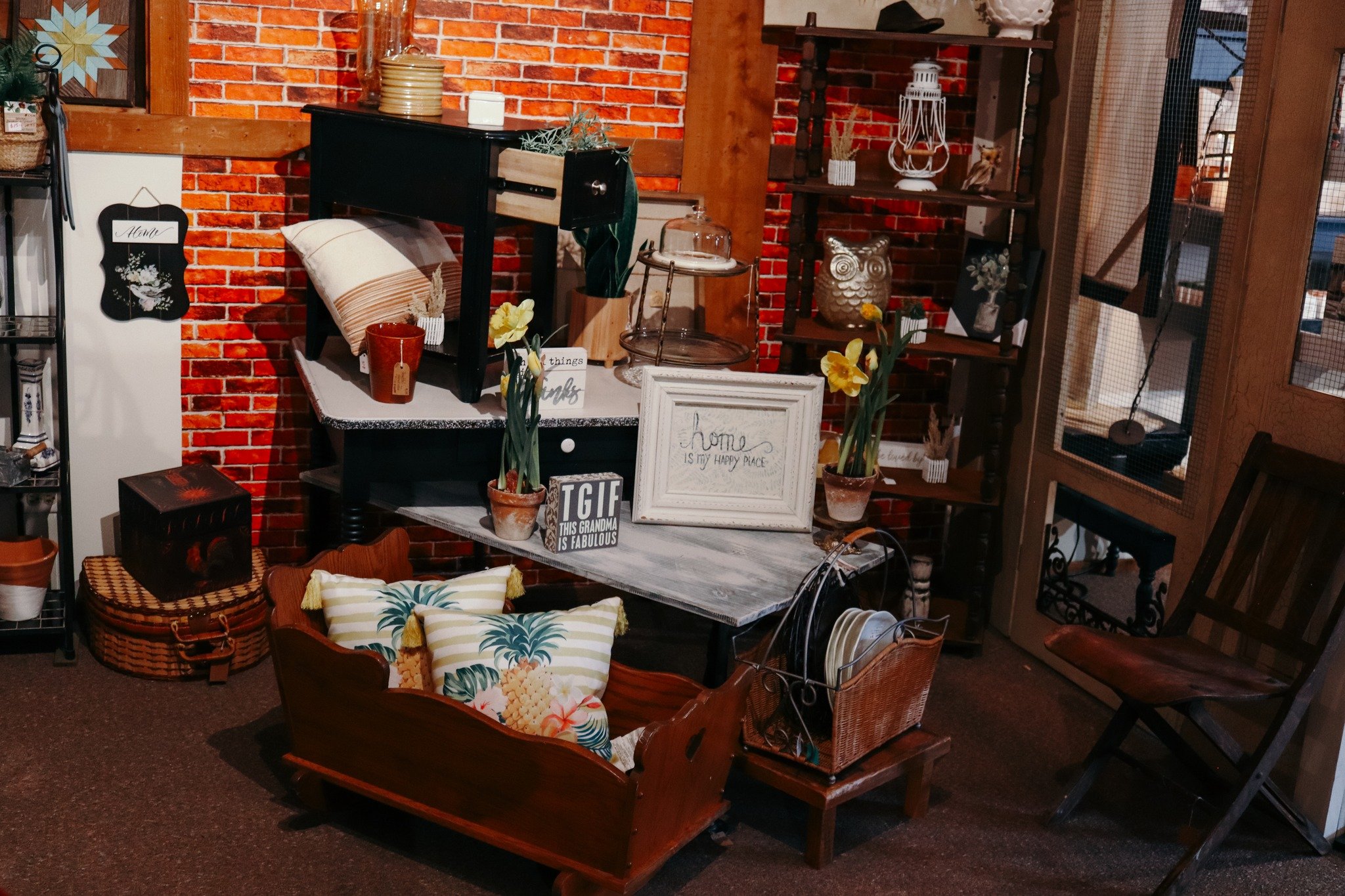 WE HAVE A WIDE SELECTION OF HOME GOODS!

Our charming 8,000 square foot space offers over 90+ small shops specializing in home d&eacute;cor, furniture, antiques, rustic accents, and more. Snag a friend and visit us today from 10AM - 4PM to find new p