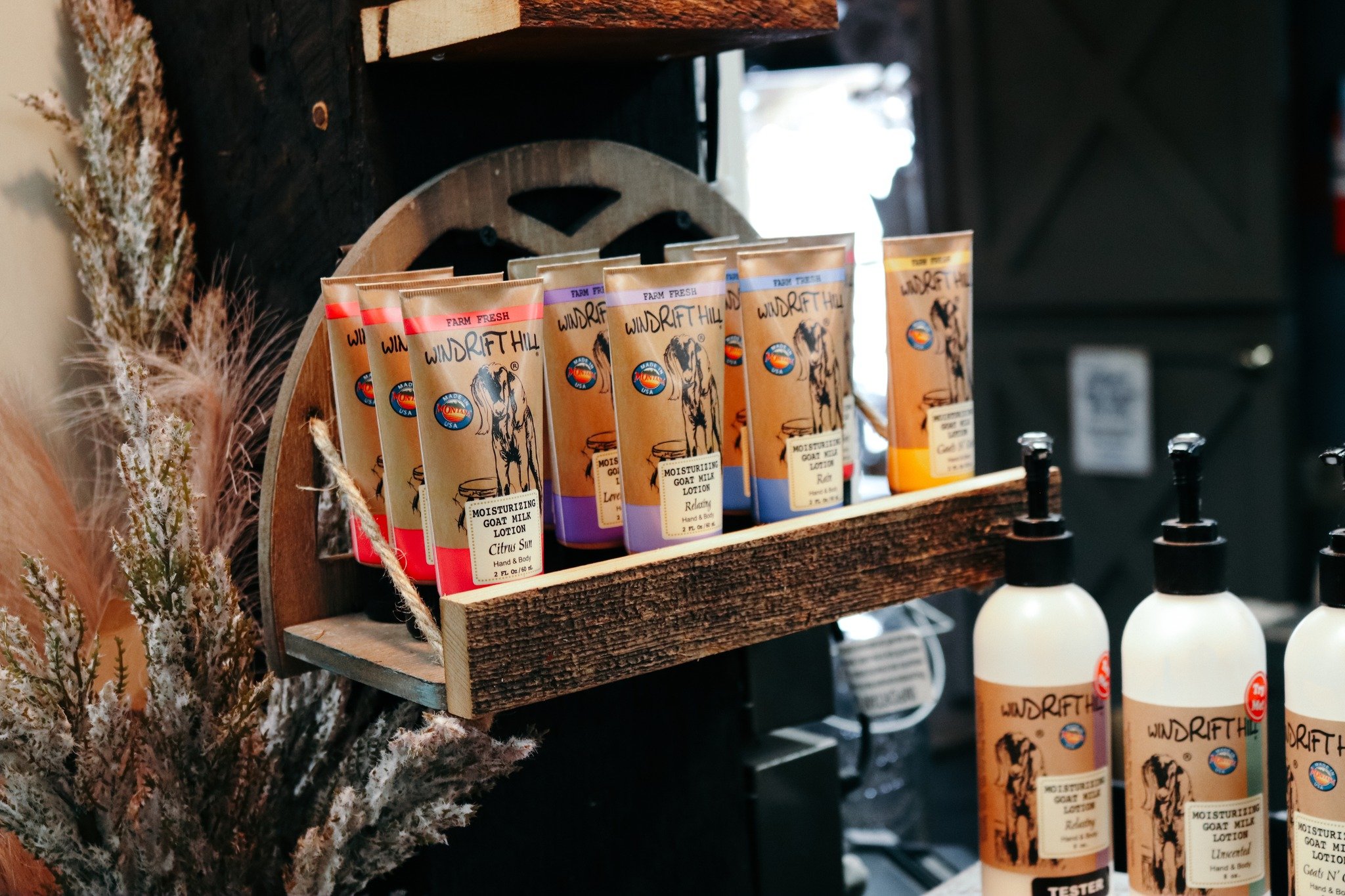 SHOP OUR WINDRIFT HILL PRODUCTS!

Goat milk is a natural moisturizer high in proteins, minerals, and vitamins that are easily absorbed into the skin. We feature lotions, body bars, body butters, bath salts, and more from this Montana company! Stop in