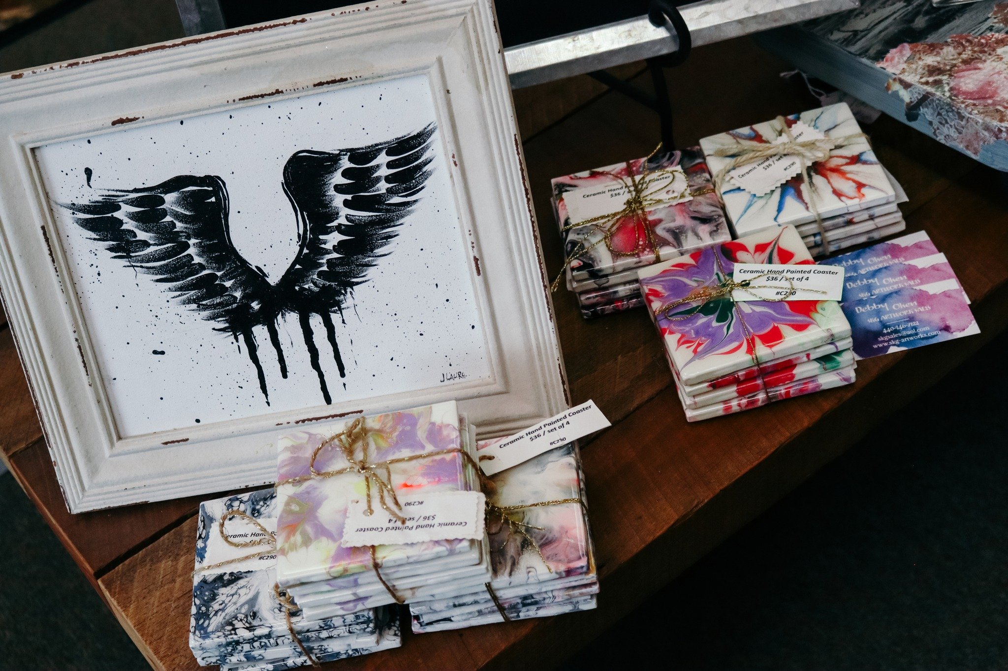 DISCOVER LOCAL ART AT PRESTIGE 🎨

We are proud to feature beautiful creative pieces throughout our rustic market, like these stunning ceramic hand-painted coasters! We feature rustic wood flags, art prints, and works on canvas, also. Stop in and dis