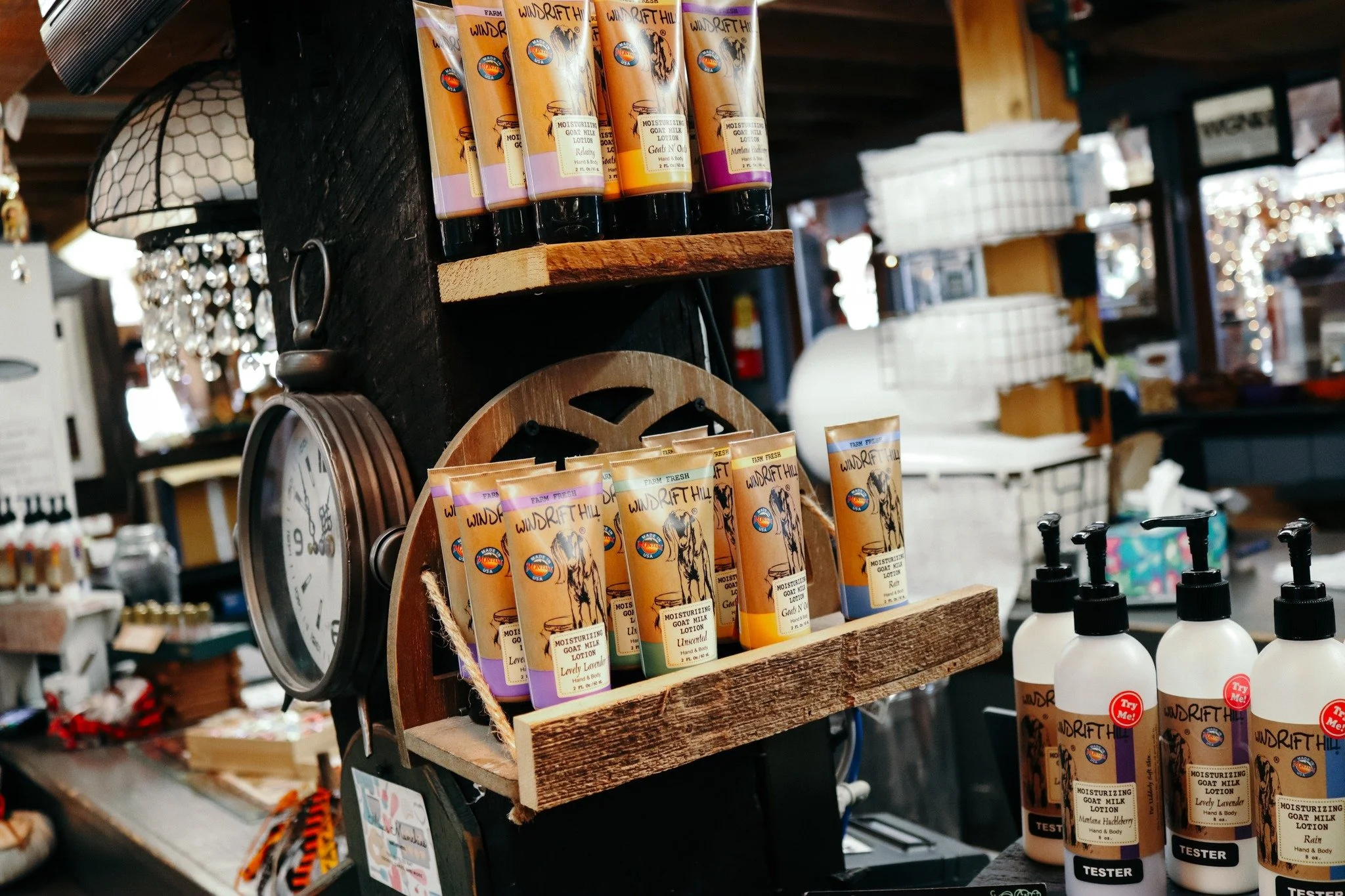 SHOP OUR WINDRIFT HILL PRODUCTS!

Check out our farm-fresh Windrift Hill Moisturizing Goat Milk Lotions at our front counter! They are available in scented and unscented varieties and are the perfect size for your purse or car. You'll love how your s
