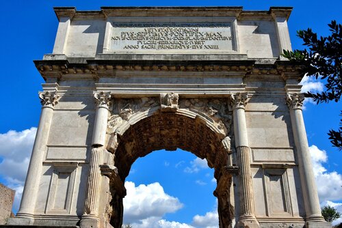 The Arch of Titus, still standing today in Rome, built in commemoration of the destruction of Jerusalem in 70 AD.