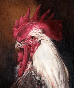 Oil painting of a cockerel by Mike Skidmore.