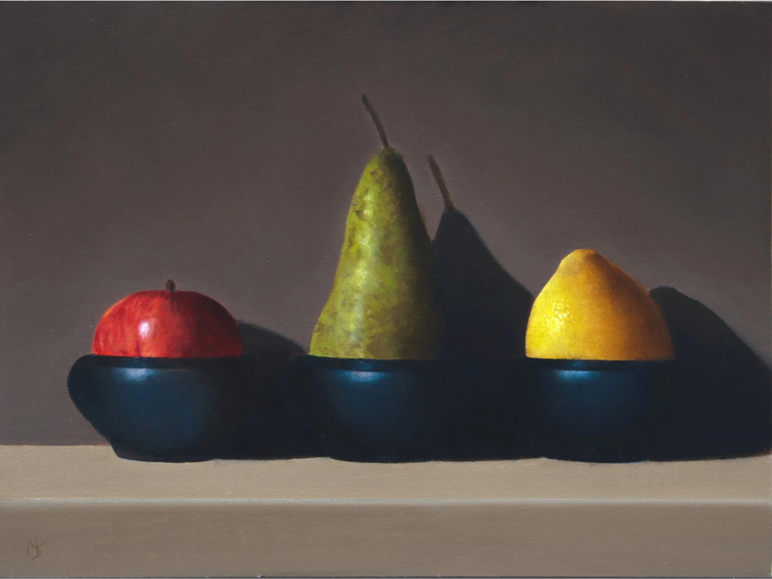 Buy a still life of colourful fruit and bowls by Mike Skidmore.