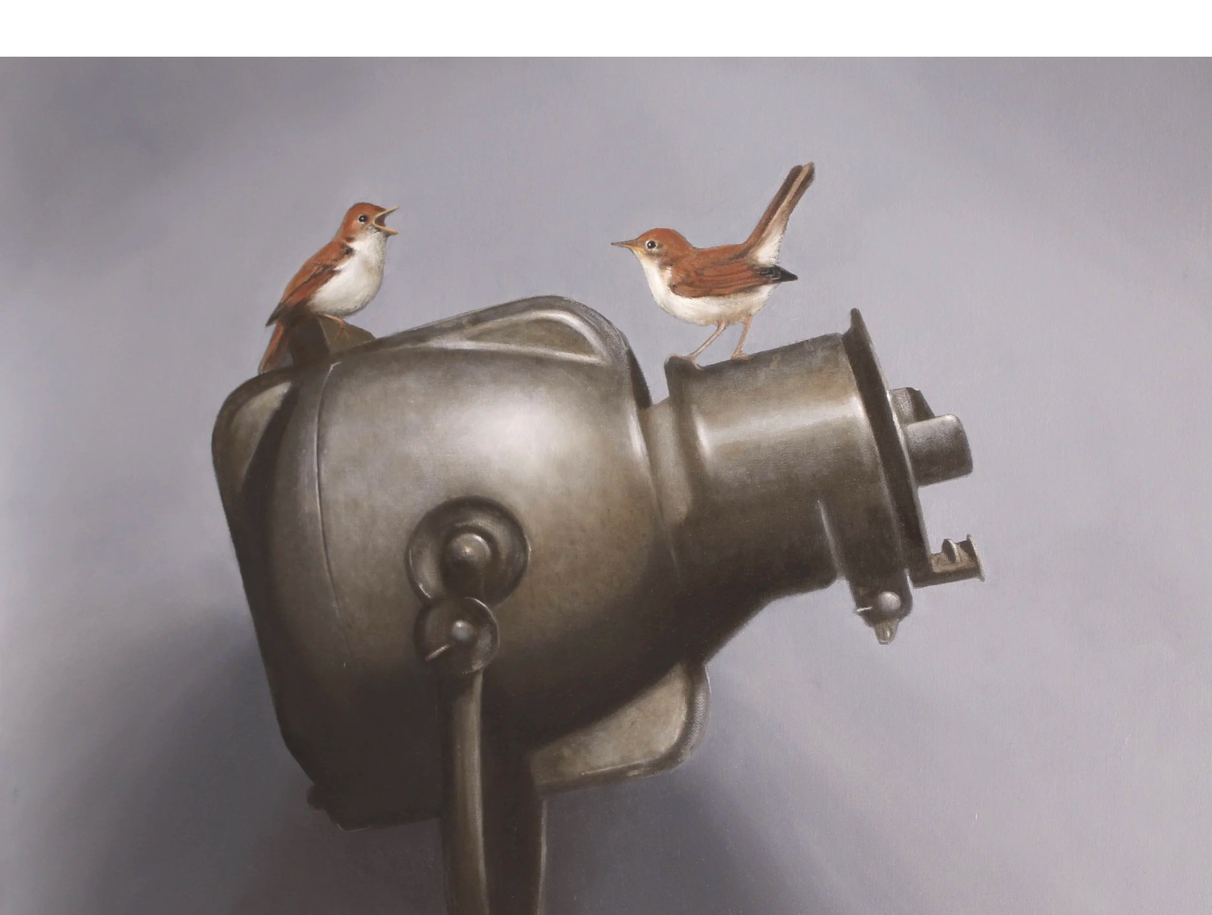 Oil painting by Mike Skidmore of nightingales performing.
