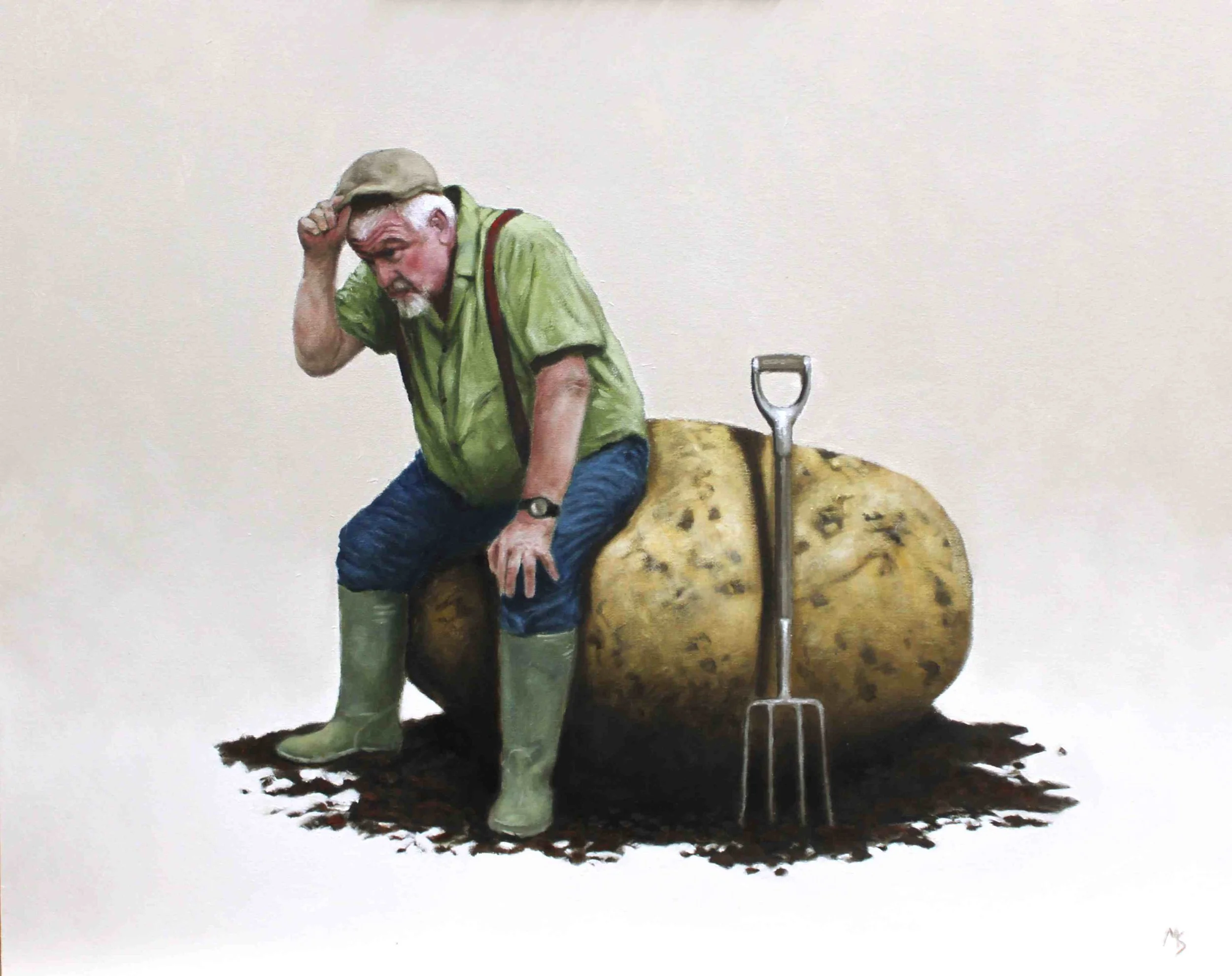 Realistic and funny illustration of a gardener try to grow vegetables to win competitions.