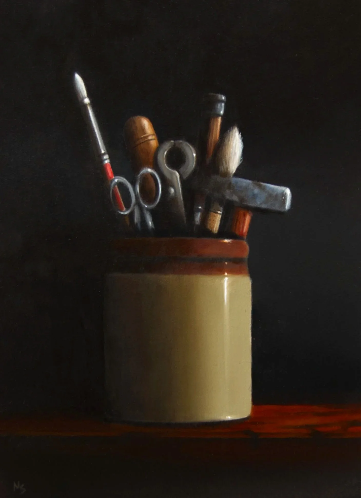 Still life of old tools in a jar by Mike Skidmore.