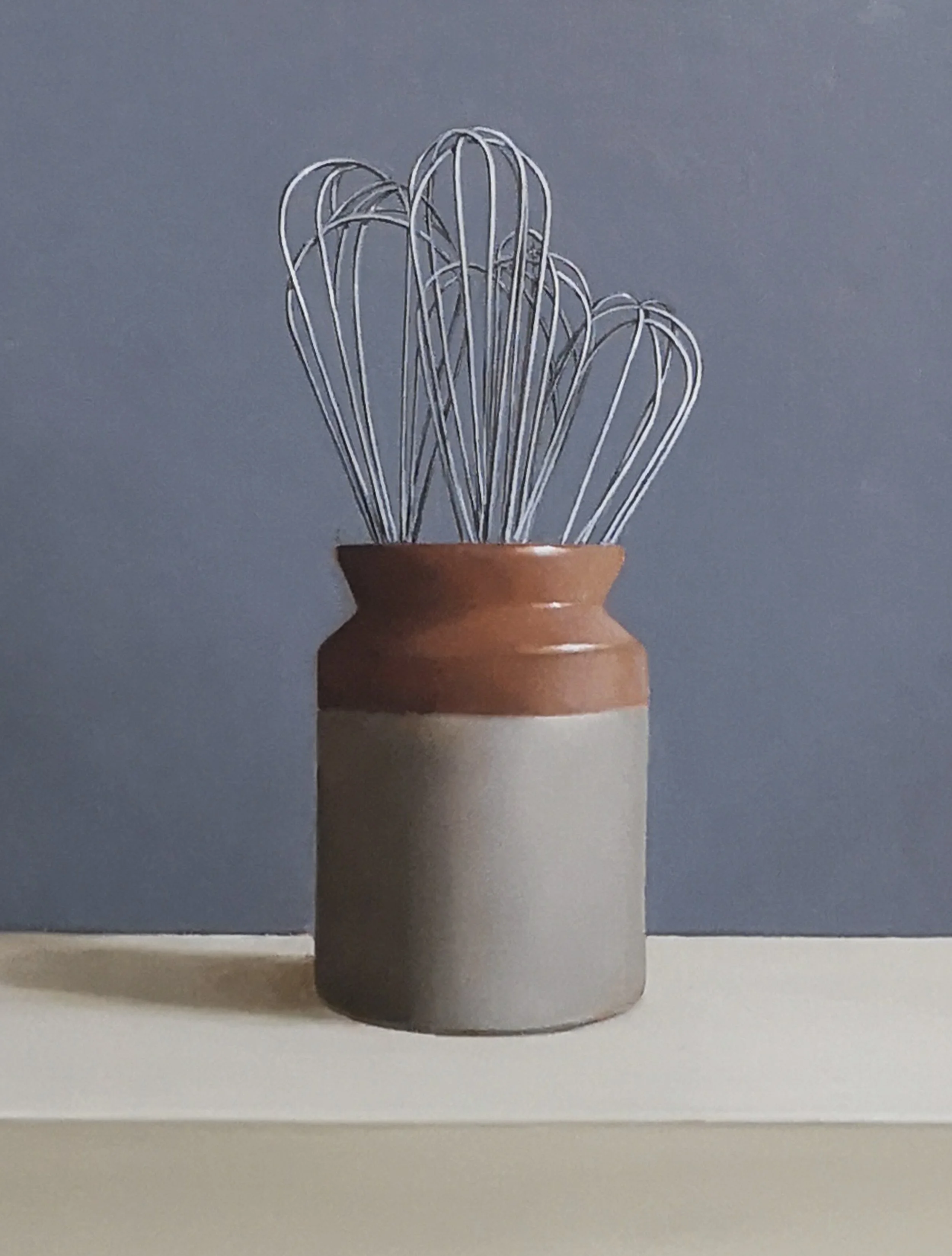 Three interwoven whisks in a jar painting.