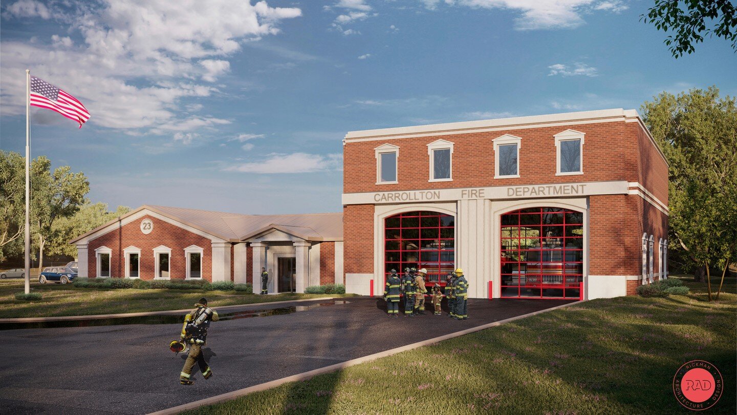 RAD is on FIRE🔥 with this incredible rendering of the new Fire Station being built in @originalcarrolltonga! 🚒Fire Station 23 is being redesigned and relocated right across the street from Carrollton Central High School. We are so excited to work w