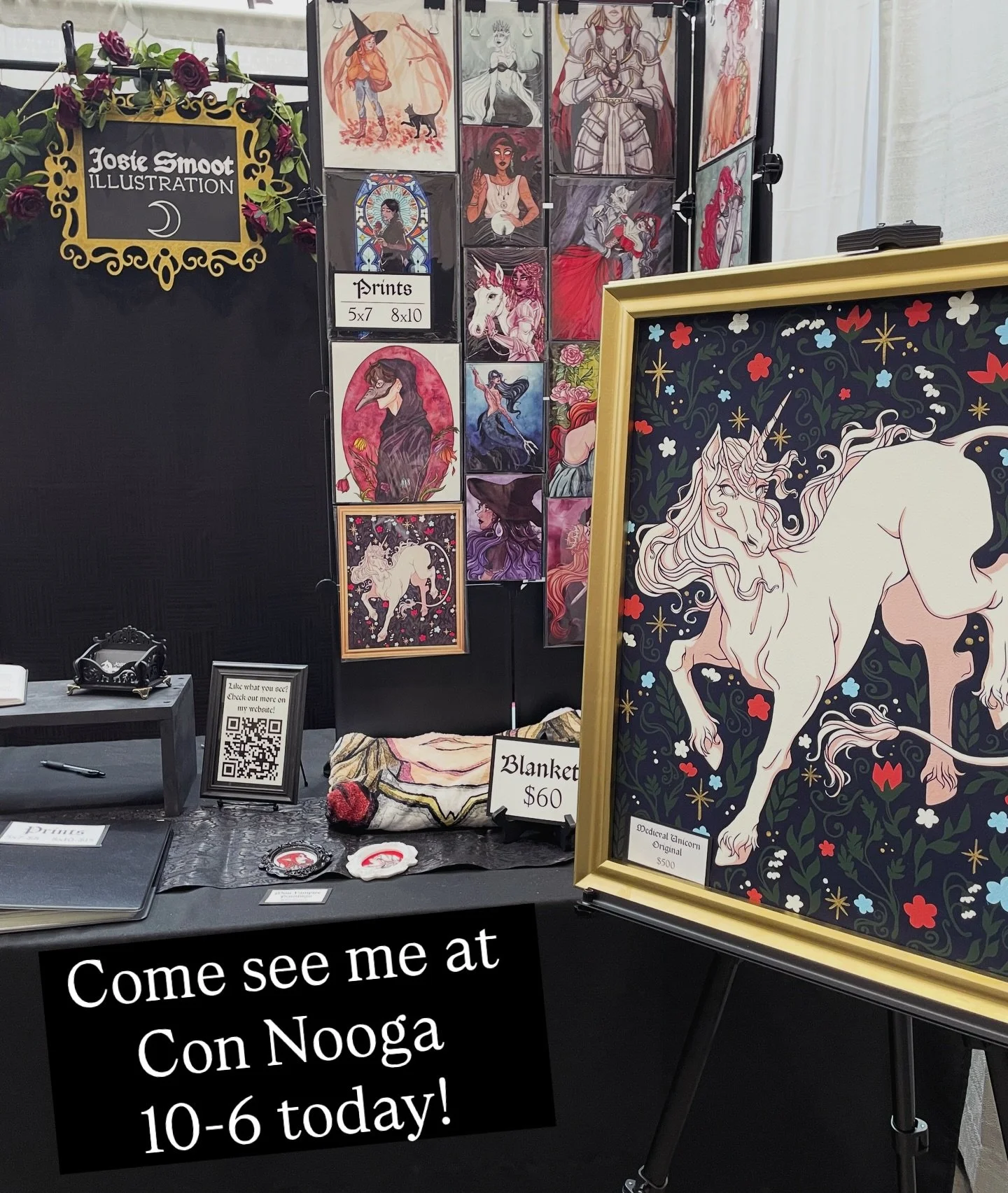 Come check out some new prints and originals at @theconnooga! I&rsquo;ll be here until 6 so come by and grab a sticker or two if you can! ✨