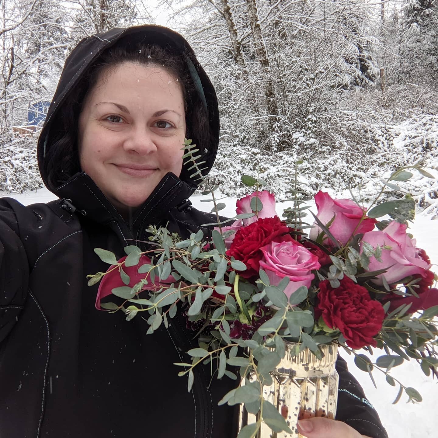 Happy Valentine's Day! We were able to deliver bouquets today and hope everyone loved seeing a pop of color waiting for them in the snow! I had taken some flower photos inside against a white backdrop but thought the ones in the snow were way more fu