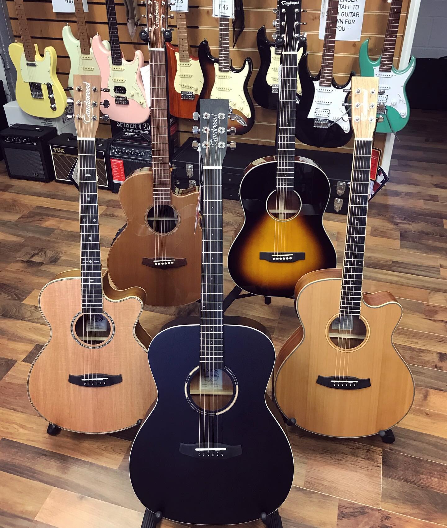 A lil family of @tanglewooduk guitars that arrived this week! 🎸 
They&rsquo;ll all be up on the website soon and available in-store now 💥