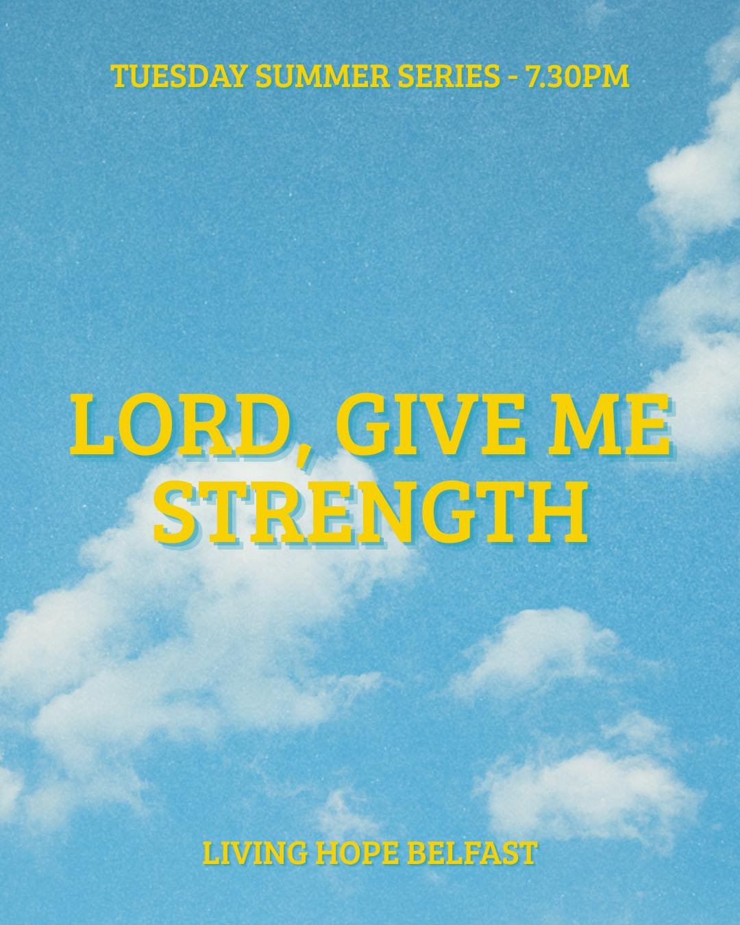 New summer series: Lord, give me strength! 💪🏻

Every Tuesday evening, we&rsquo;ll come together to seek God&rsquo;s strength in all areas of our lives. No matter what you&rsquo;re going through, you don&rsquo;t have to face it alone. 🙌🏻

We would