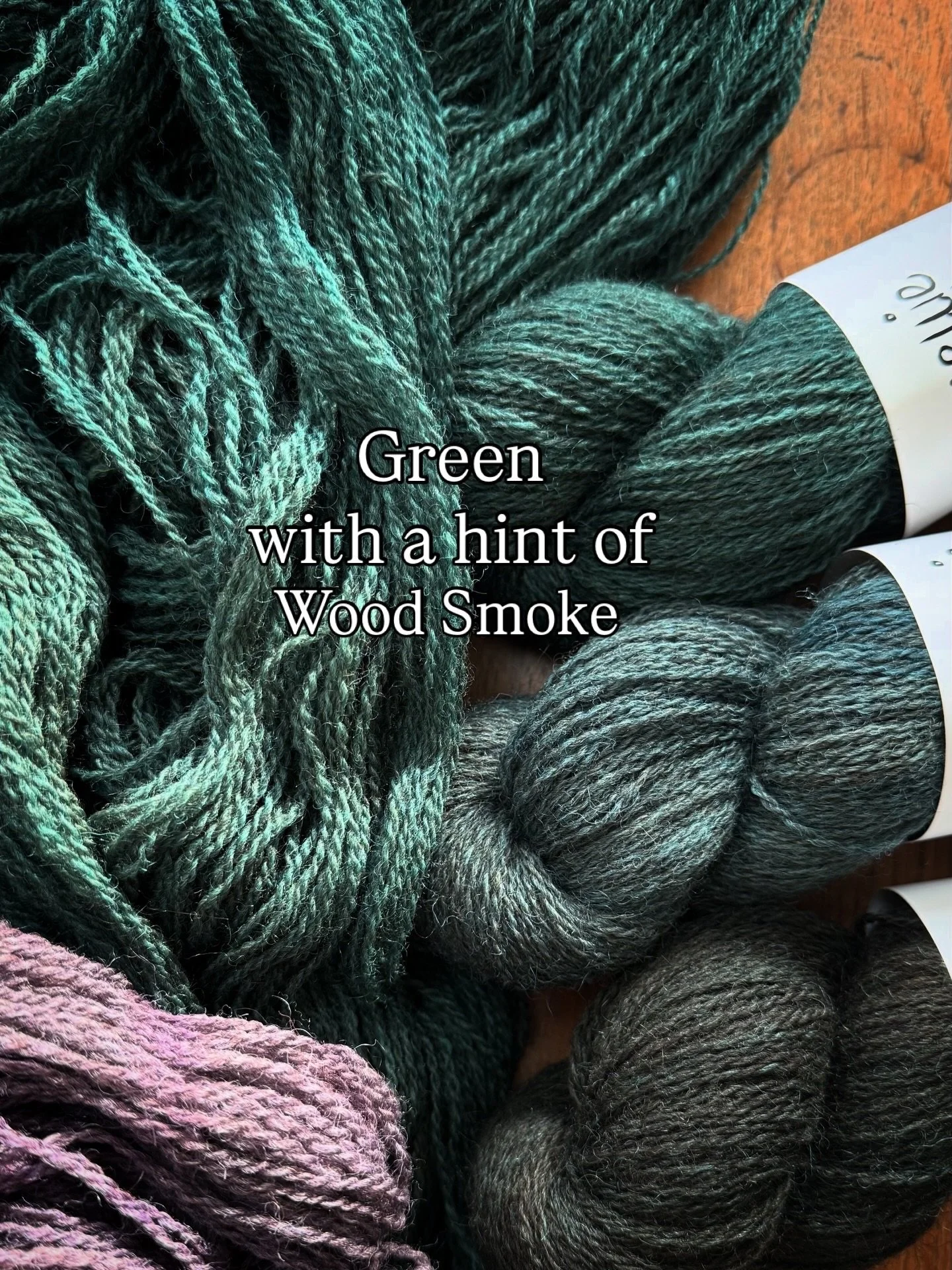 All the green tones with a hint of wood smoke to add a little contrast to a winters day.
Back in stock with a new colour way too.
British wool Dales 50:50 base.
Wood Smoke - hues of purple &amp; smokey grey
Woodland - Festive green
Blue Spruce - Teal