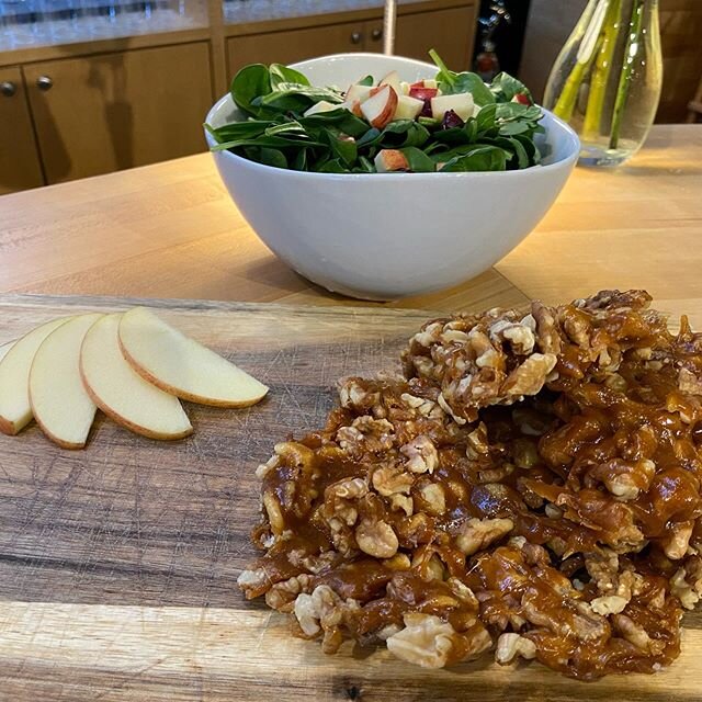 Candied walnuts are the perfect edition to a nice orchard salad.  Sweet and savory with a satisfying crunch!