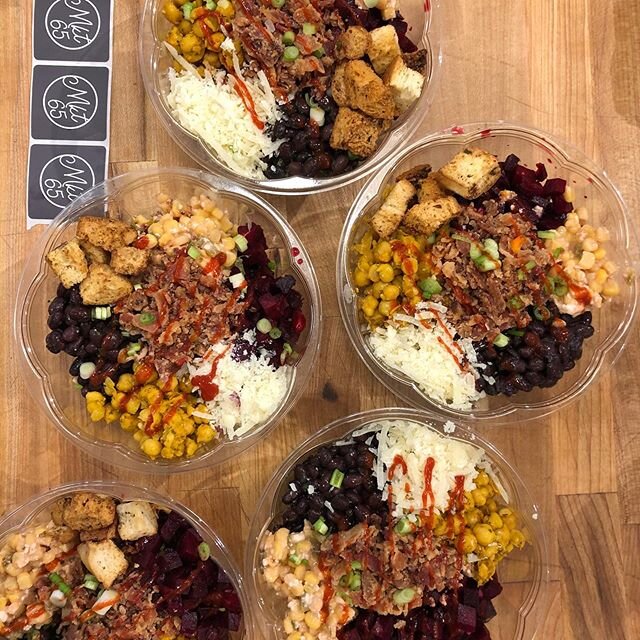 One of this week&rsquo;s features:  Black Rice Bowl - Texas Street Corn, Red Beets, Stewed Black Beans, Curried Chickpeas, Aged Manchego, Steamed Rice, Sriracha. 
Tossed with our Spicy Jalape&ntilde;o &amp; Avocado Sauce. 
Call ahead carryout now ava