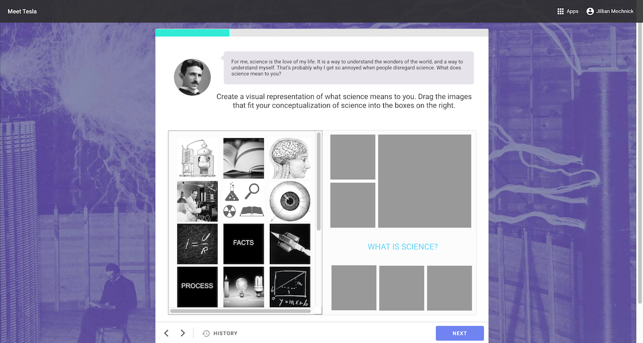 One guiding principle for this project was learning-by-doing. The learner interacts with infographics and creates visual representations of their thoughts about science.