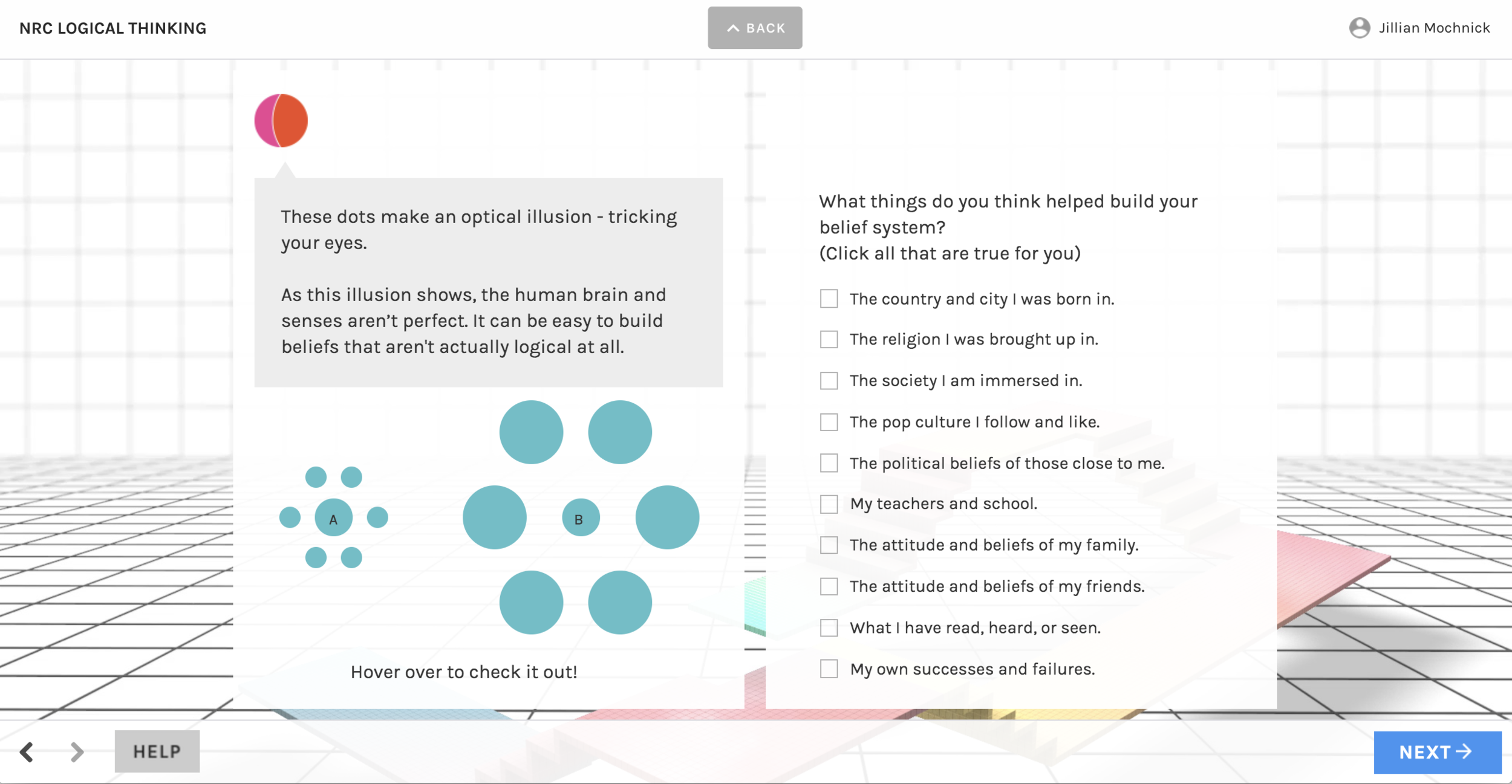One guiding principle of this project was "playful". Rather than passively reading or watching a video on on how to be logical, why not try to solve a logic puzzle, and then reflect on it?
