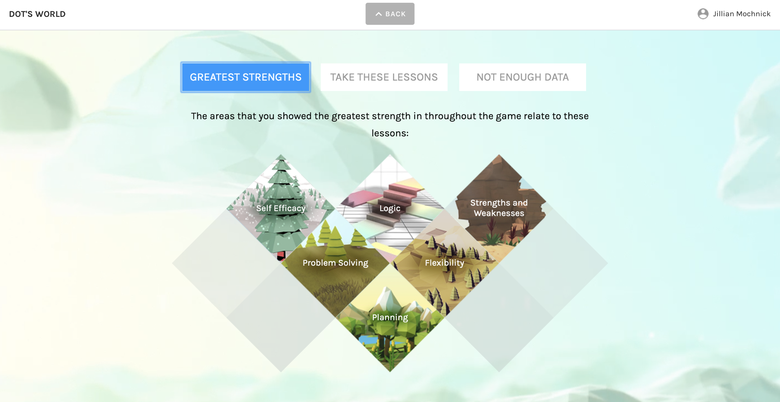 After playing the game, learners get recommendations on lessons to take based on their strengths and weaknesses determined by the game. 