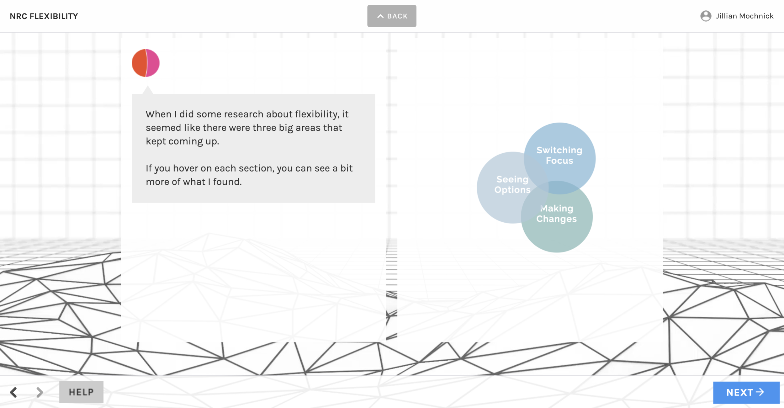 Resiliency was broken down into competencies (like self-awareness) and those were broken down into behaviors (like switching focus). 
