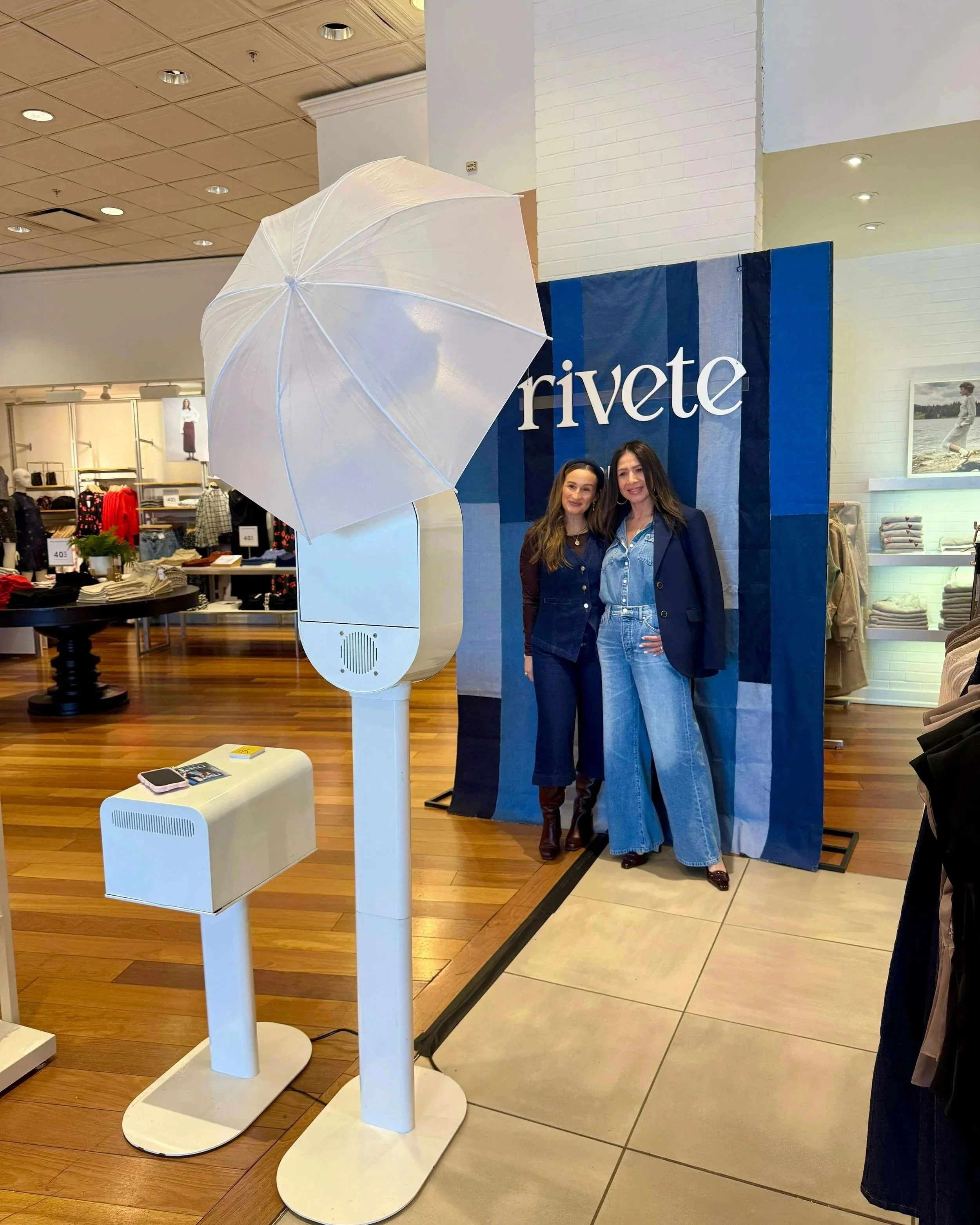 Open-air photo booth experience by MBP Photo Booth at a nationwide brand activation for LOFT showcasing the new RIVETE denim collection at the Quarry store in San Antonio.