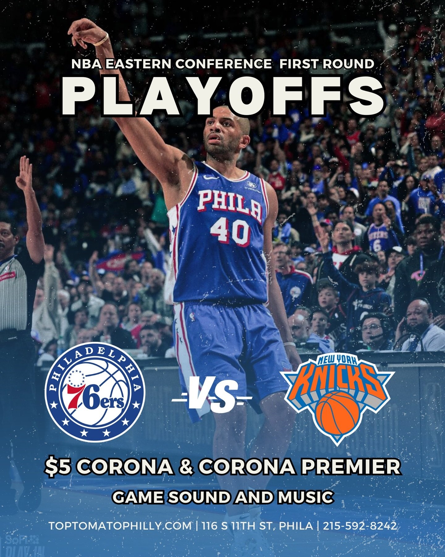 Gameday! @sixers Playoffs start tonight 6pm! Join us for all games! Game sound and music! $5 Coronas! 
-
Game 1 Sat 4/20 6pm 
Game 2 Mon 4/22 7:30pm 
Game 3 Thu 4/25 7:30pm 
Game 4 Sun 4/28 1pm
.
.
#sixers #philly #nba #nbaplayoffs #philadelphia #76e