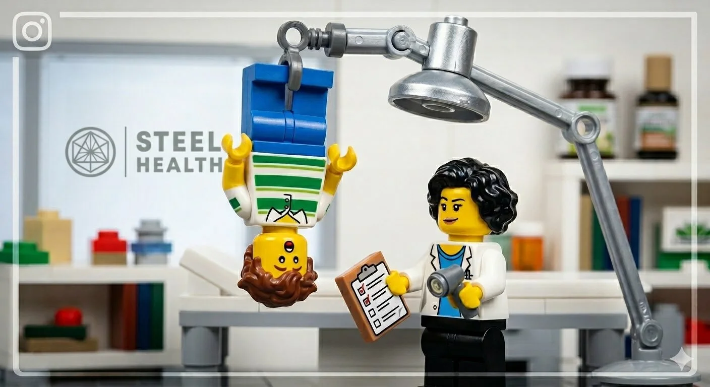 BREAKING: Lego Larry attempted to optimize his own energy flow by hanging upside down from the clinic light fixture. Results? Inconclusive. Gravity? 1. Larry? 0. 💥🙃
Thankfully, Lego Vick is on the scene with a clipboard, zero sympathy, and a solid 