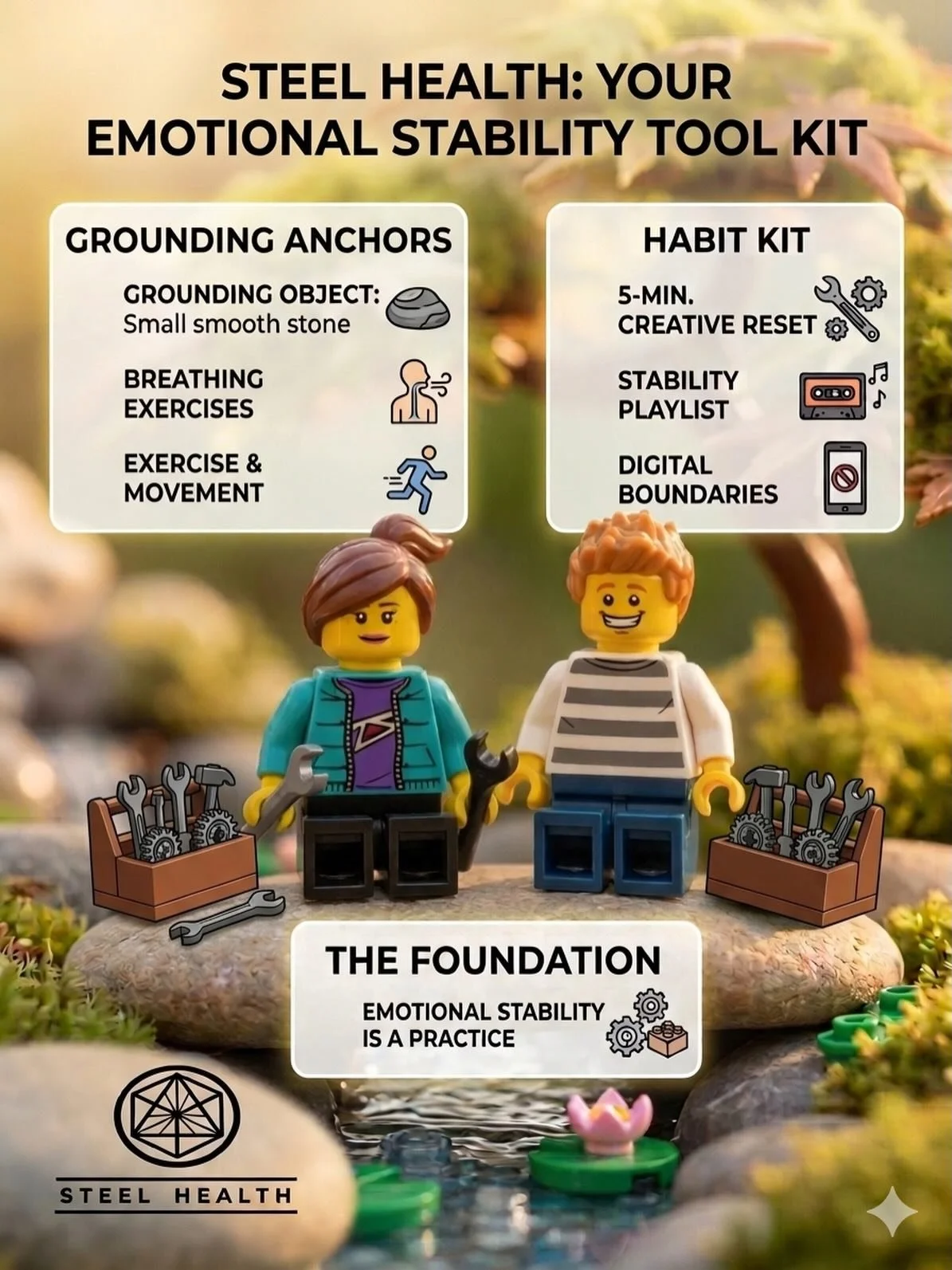 Building an emotional stability toolkit isn&rsquo;t about avoiding the hard days&mdash;it&rsquo;s about having the right &ldquo;parts&rdquo; on hand to stay grounded when they arrive. 🧱✨
Think of it as your personal maintenance kit. It&rsquo;s the s