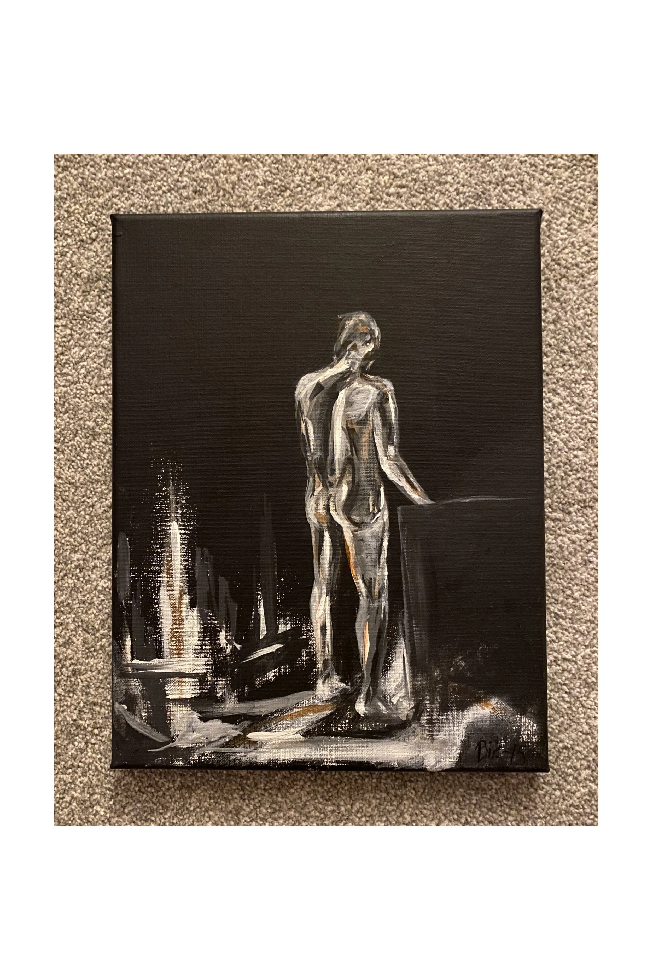 Tittel: "Skogskar baker de 7 sortene til jul". Akryl på lerret. 35 x 27 cm. Solgt.