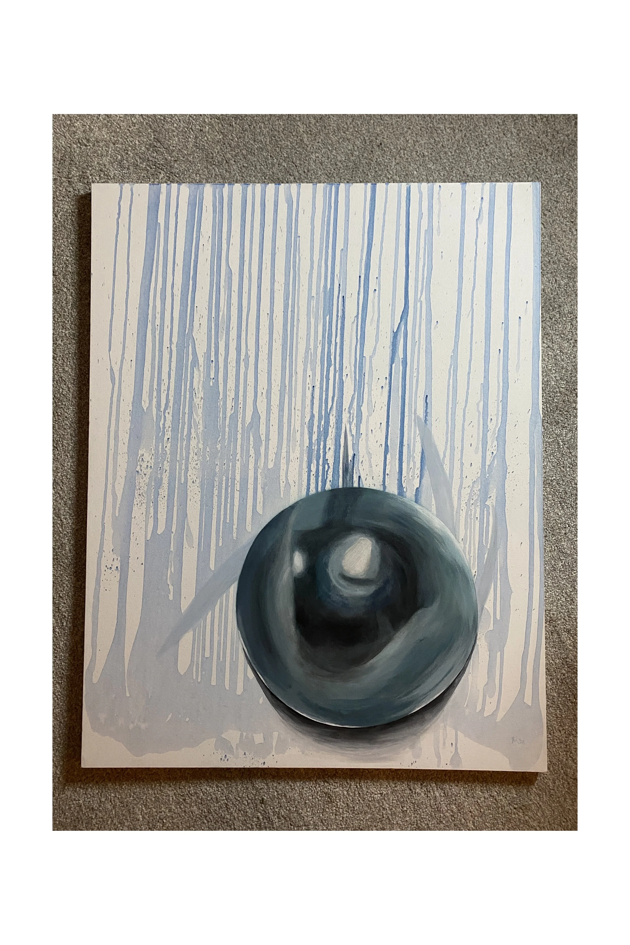 Tittel: "Renhet, liv og uendelighet" Abstrahert perle. Akryl på lerret. 90 x 70 cm.