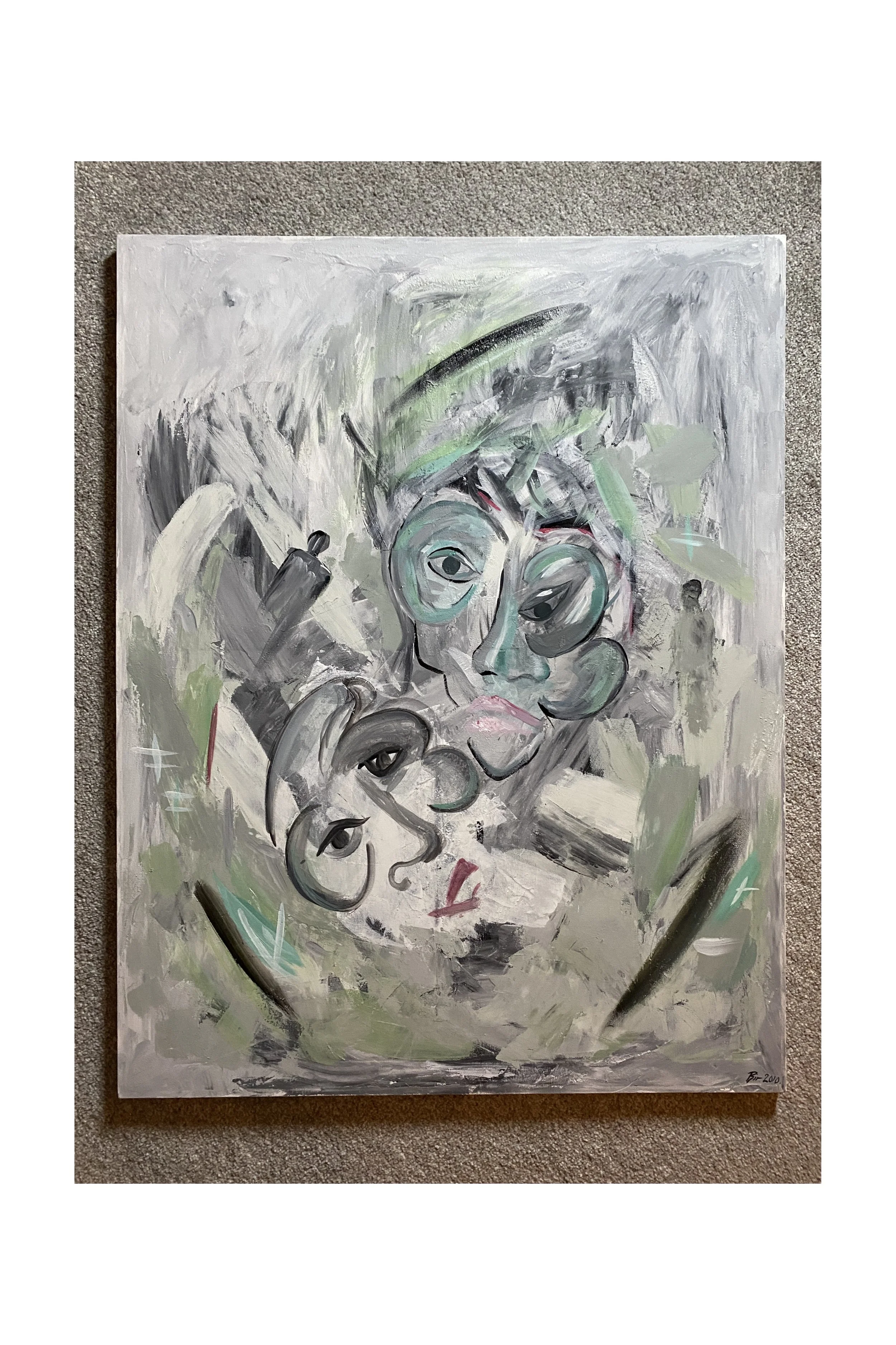 Tittel: «Tvillingsjeler II» Akryl på lerret. 90 x 70 cm.