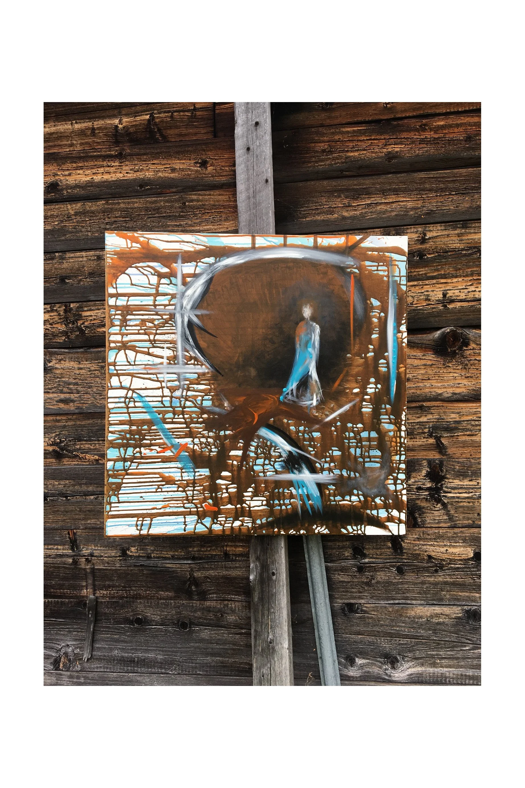 Tittel: "Livets tre-Nær døden opplevelse" Akryl på lerret. 80 x 80 cm.