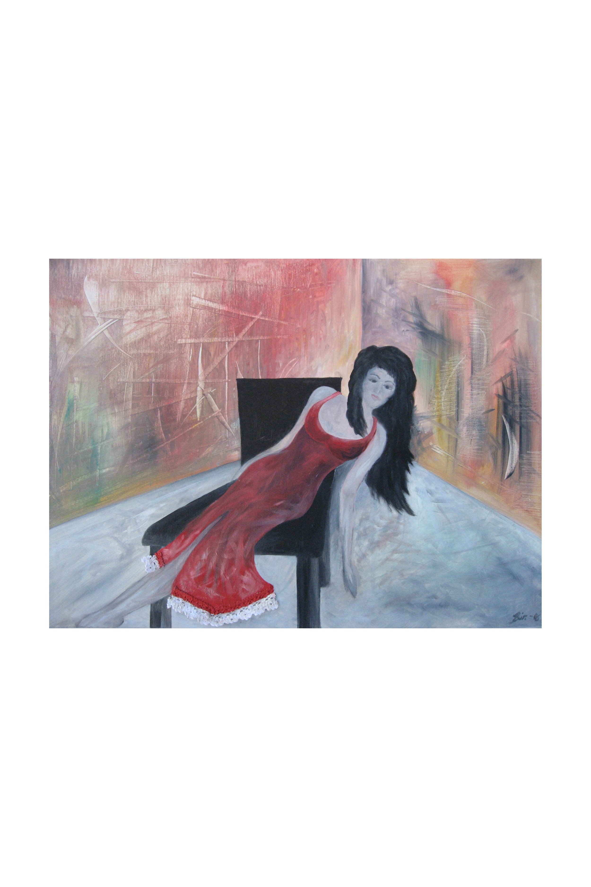 Tittel: "Dukke på stol" Olje på lerret. 70 x 50 cm. Solgt.