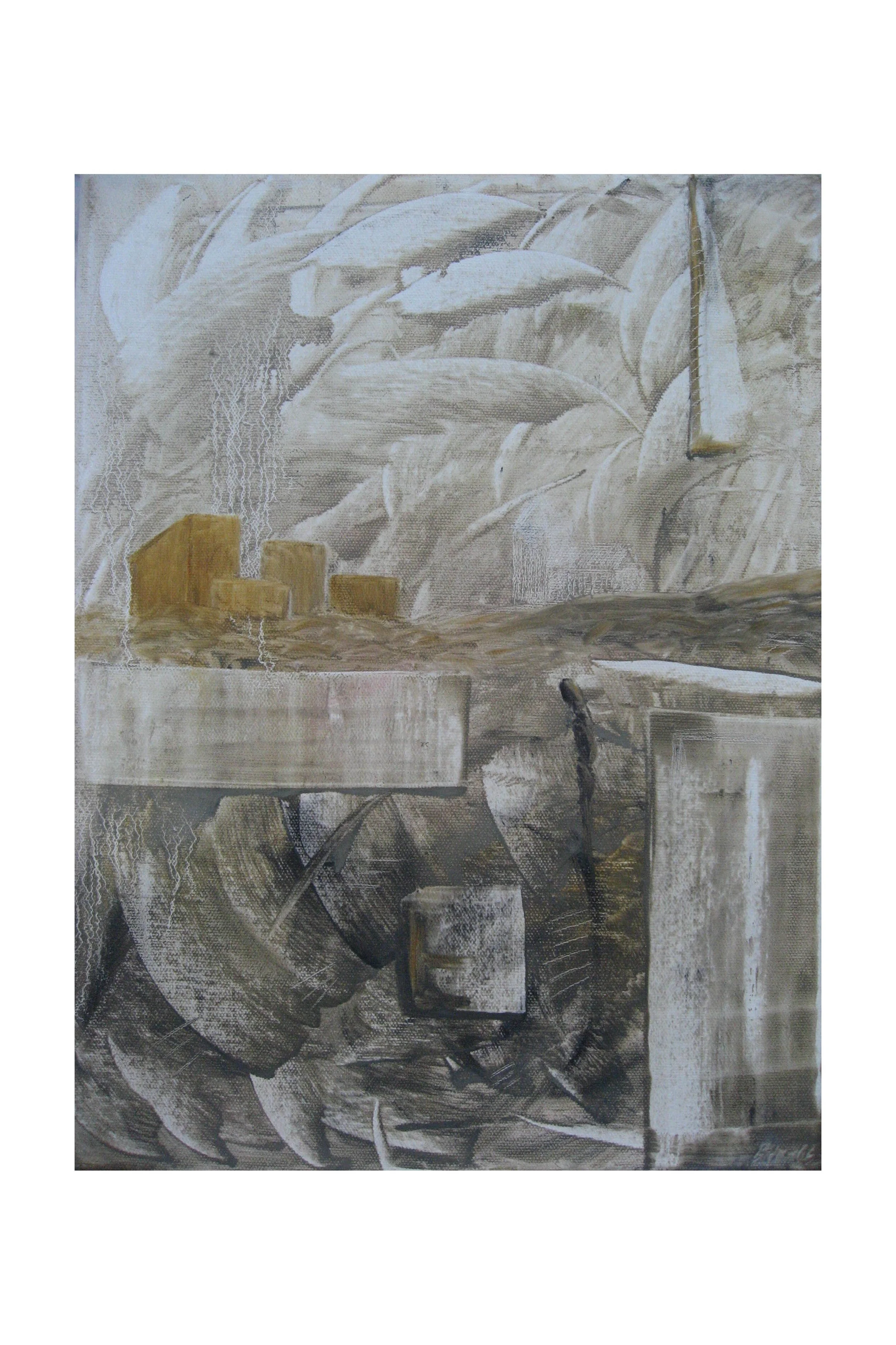 Tittel: "Hvor ble alt det idylliske av?" Olje på lerret. 40 x 30 cm. Solgt.