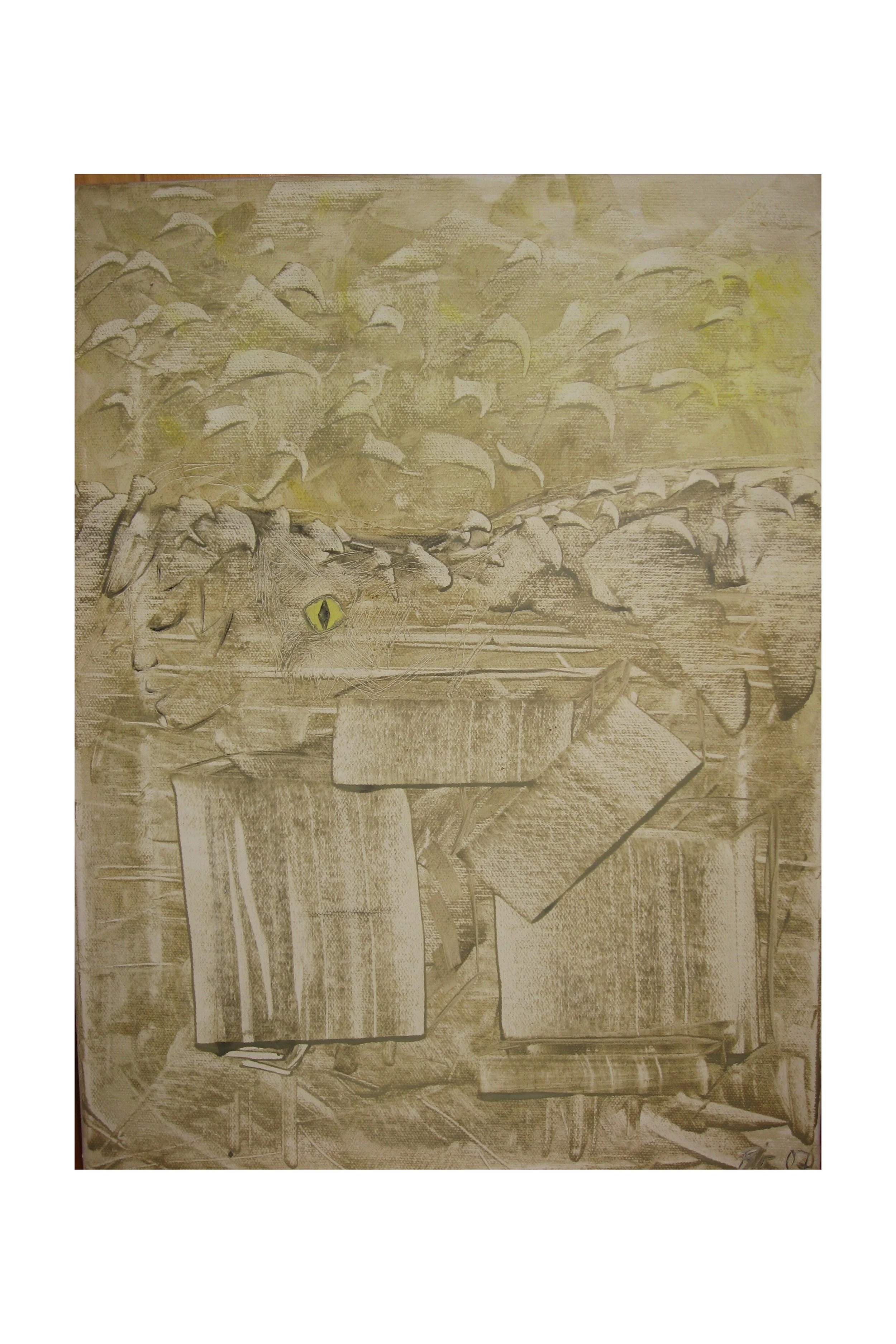 Tittel: "Frykten for katt" Olje på lerret. 40 x 30 cm.