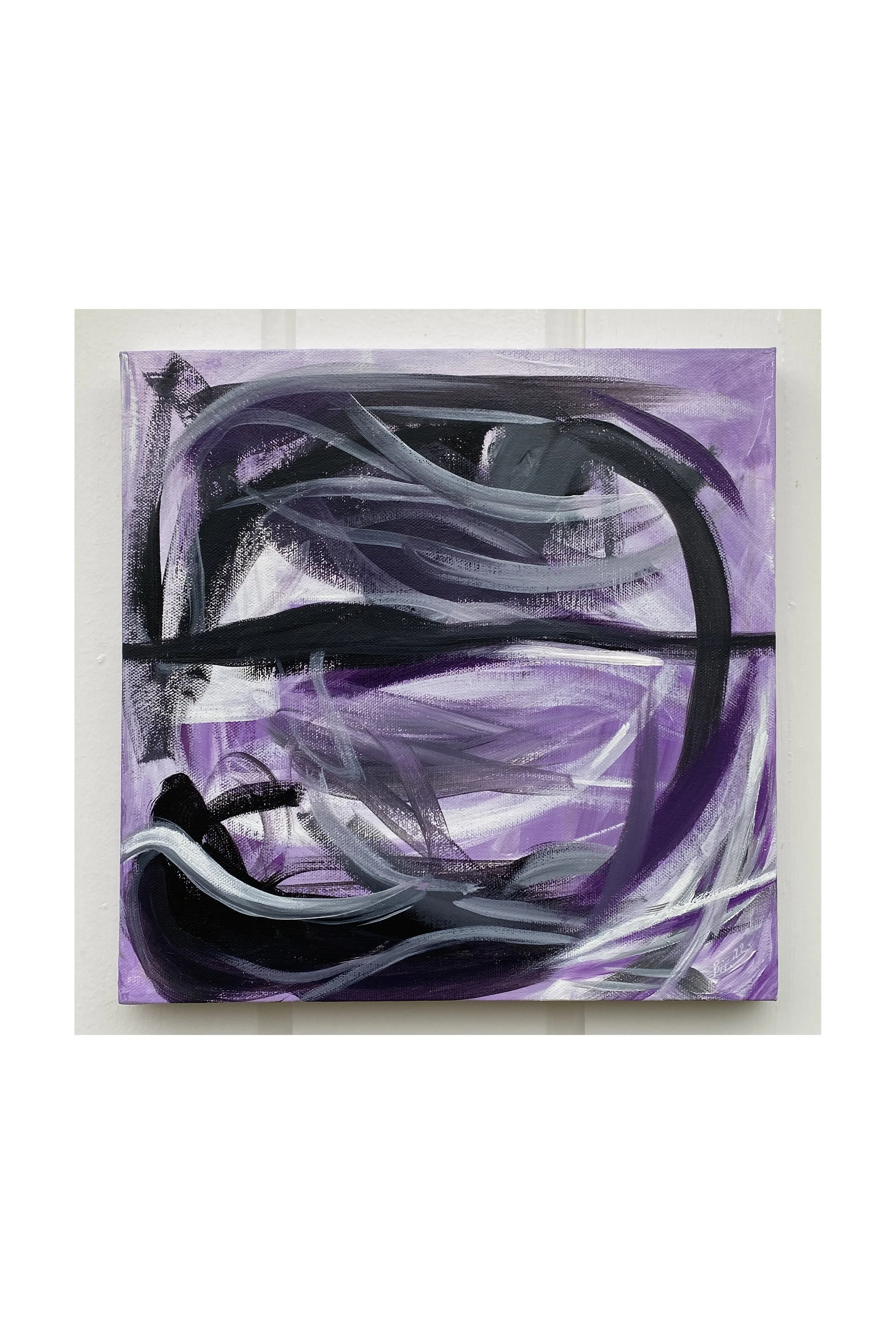 Tittel: "Abstrakt landskap. En lilla verden". Akryl på lerret. 30 x 30 cm.