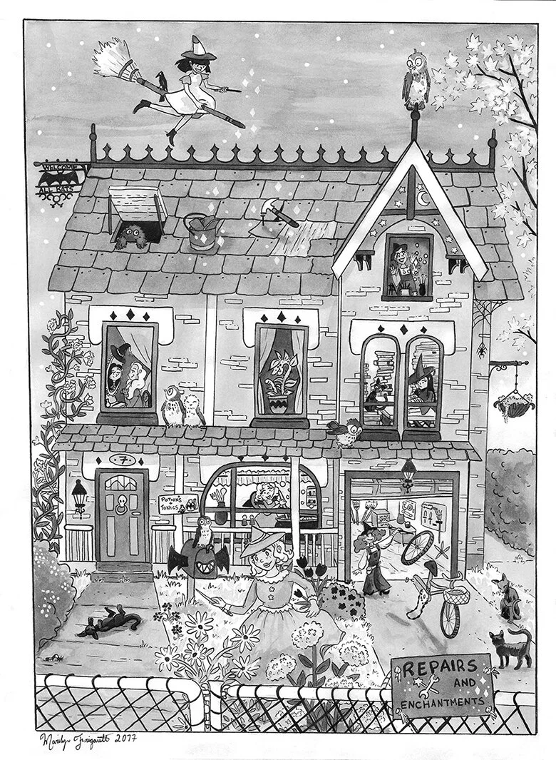 Witch House - Black &amp; White Inktober Illustration
