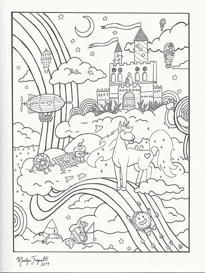 Cloud Candy Castle - Pen &amp; Ink Sketch